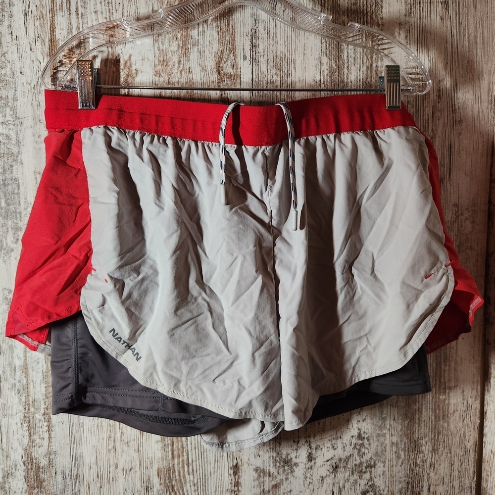 Nathan Running Women's Athletic Shorts - Red & Gray with Pockets